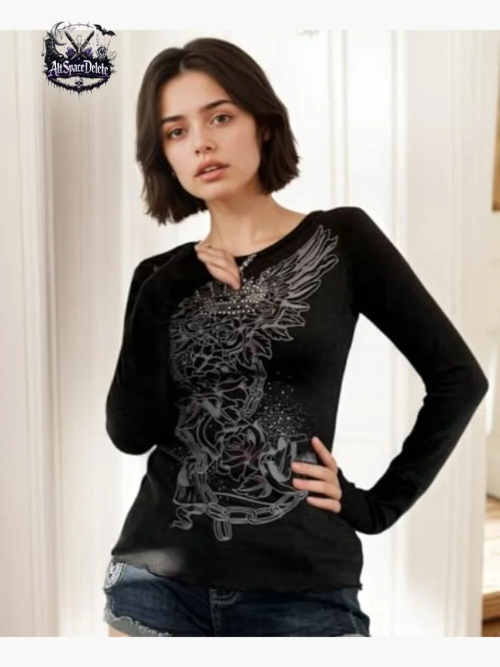 Vintage Y2K Graphic Sweatshirt Slim Fit Crop Top Long Sleeve Streetwear - Picture 5 of 6